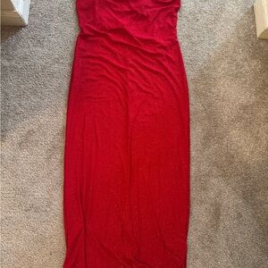 Zenobia Strapless Red Glitter Tube Top Dress